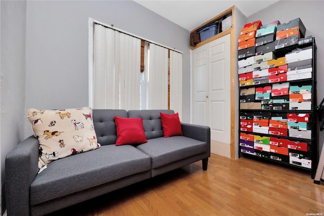 sitting room with hardwood / wood-style floors