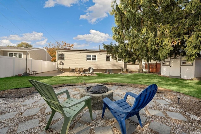 view of patio / terrace featuring a fire pit