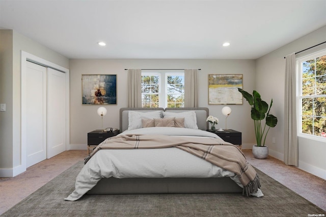 bedroom featuring carpet floors and a closet