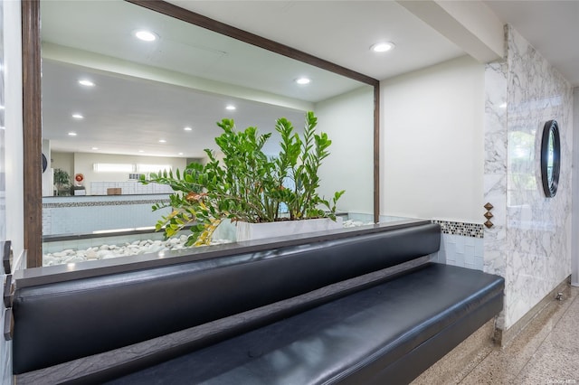 23-20 Bell Blvd Unit 5F, Bayside, NY 11360 - bathroom with recessed lighting and speckle patterned floor