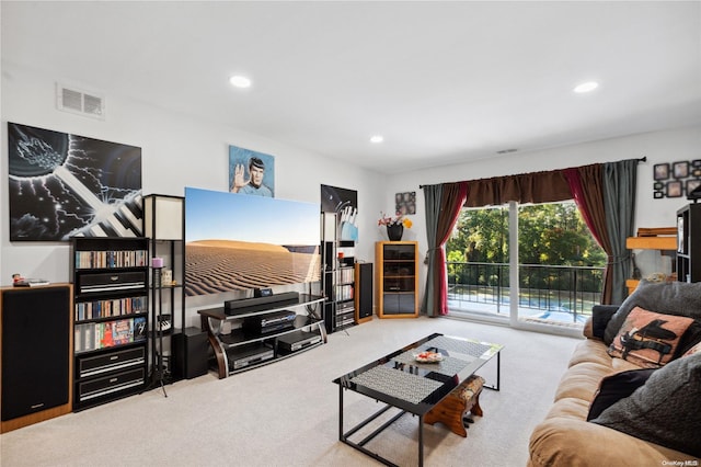 living room featuring carpet