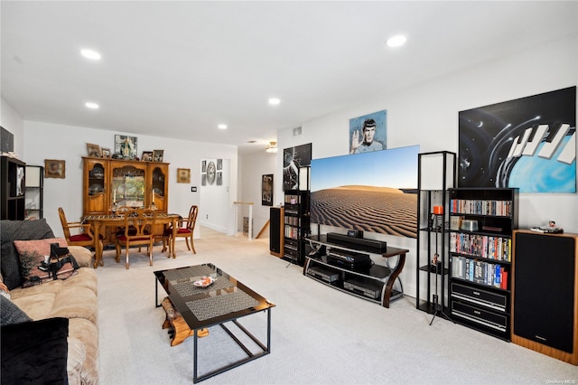 living room with light carpet