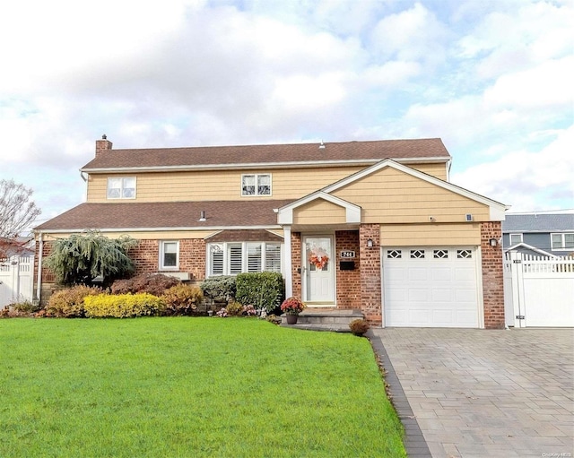 view of front facade featuring a garage and a front lawn