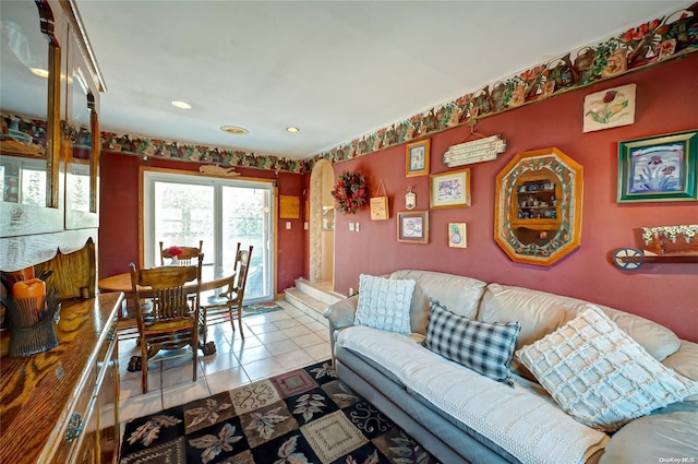 living room with light tile patterned floors