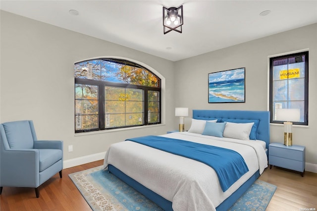 bedroom featuring multiple windows and hardwood / wood-style floors