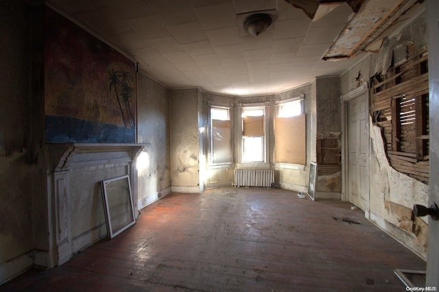 misc room featuring hardwood / wood-style floors, a fireplace, and radiator