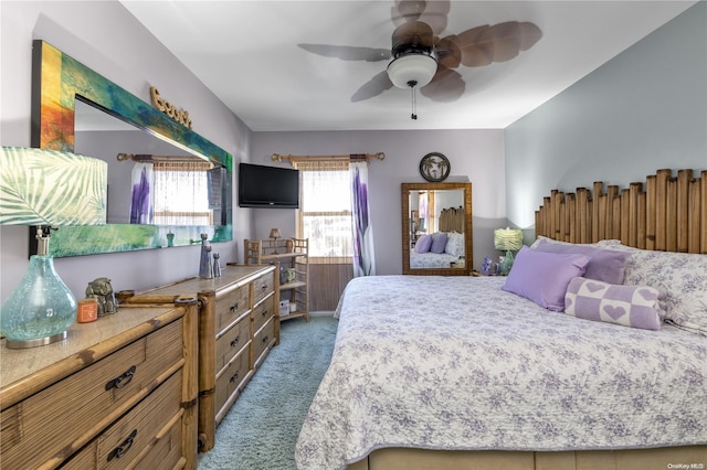 bedroom featuring carpet flooring and ceiling fan