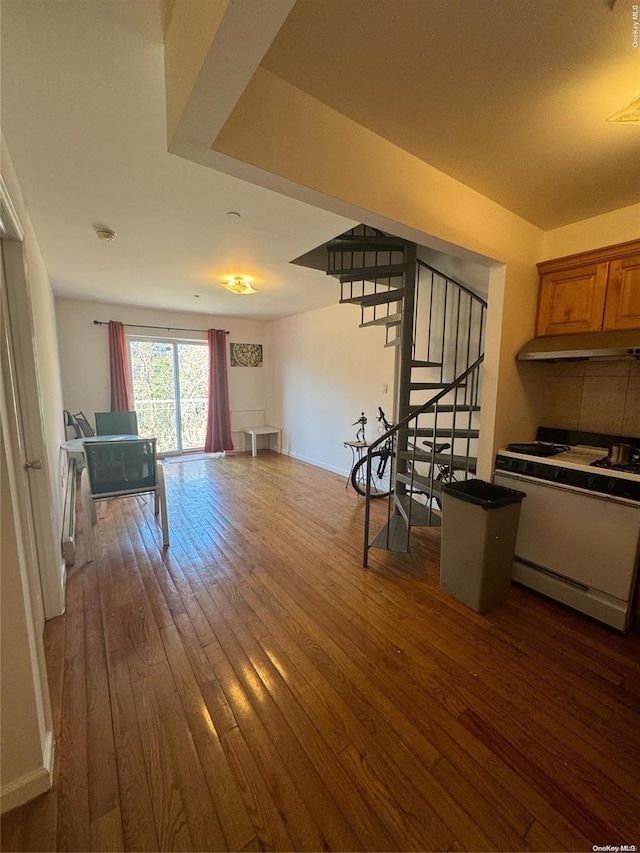 interior space with dark hardwood / wood-style floors