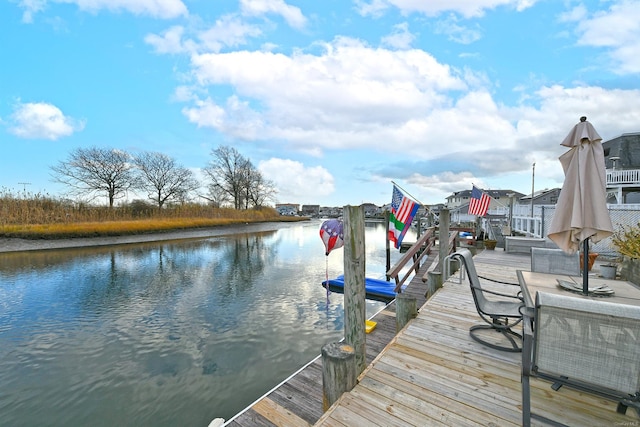 dock area featuring a water view