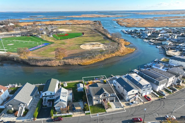 aerial view with a water view