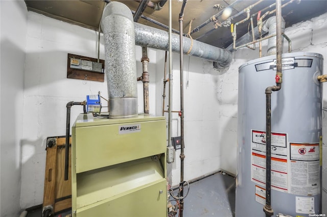 utility room featuring water heater