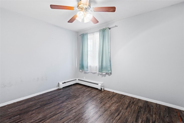 unfurnished room featuring ceiling fan and dark wood-type flooring