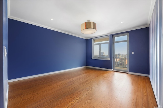 spare room featuring hardwood / wood-style flooring and crown molding