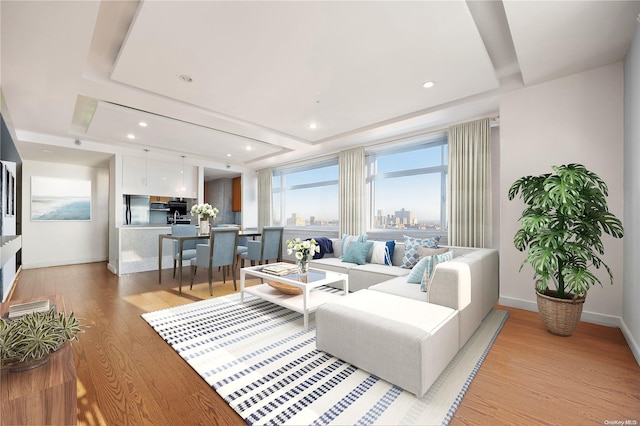 living room with light hardwood / wood-style floors