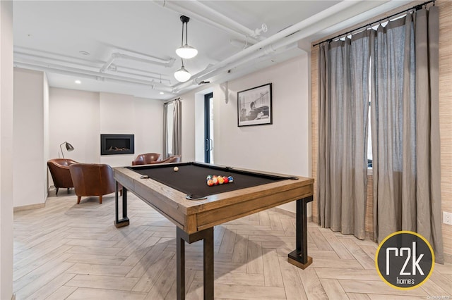 game room featuring light parquet flooring and billiards