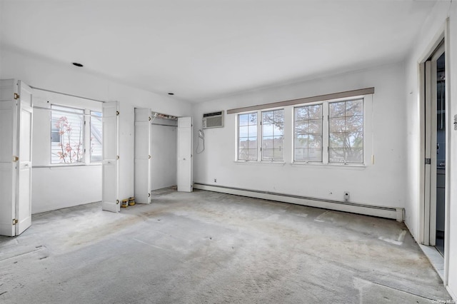 unfurnished bedroom with multiple windows, light colored carpet, and a baseboard radiator