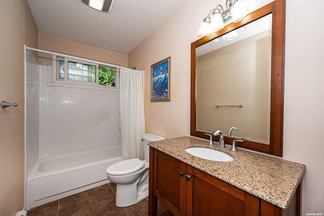 full bathroom featuring tile patterned floors, vanity, toilet, and shower / bath combo with shower curtain