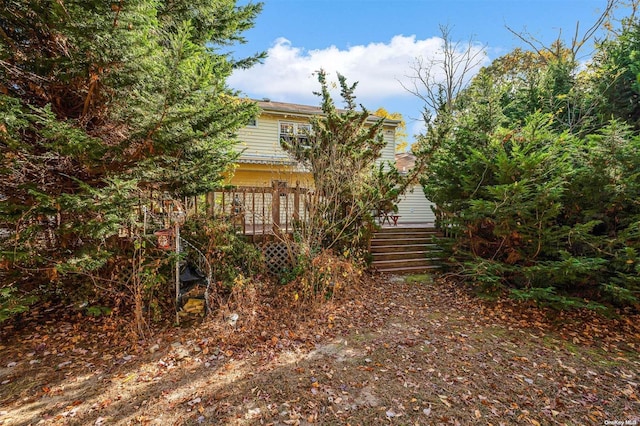 view of yard featuring a wooden deck