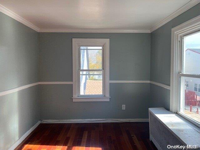 unfurnished room featuring dark hardwood / wood-style floors and ornamental molding