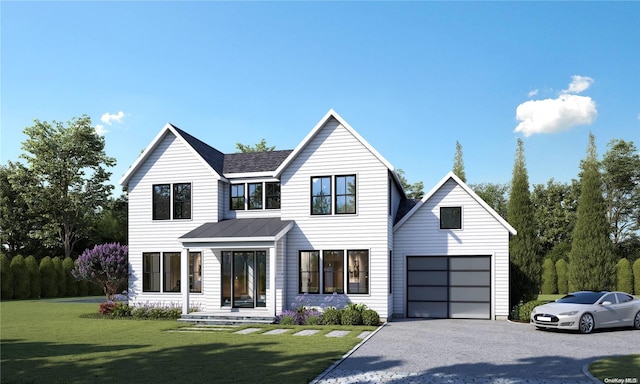 view of front facade featuring a front yard and a garage