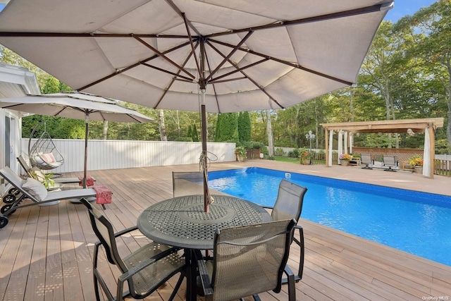 view of pool with a wooden deck