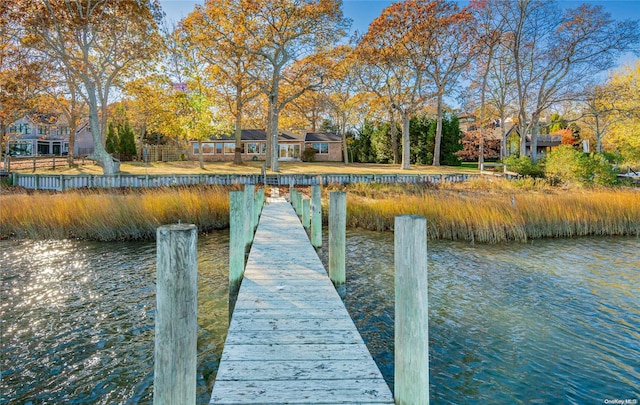 view of dock with a water view