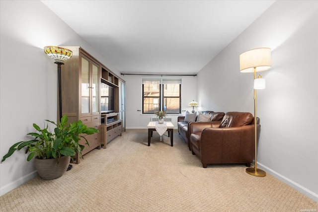 carpeted living room with radiator heating unit