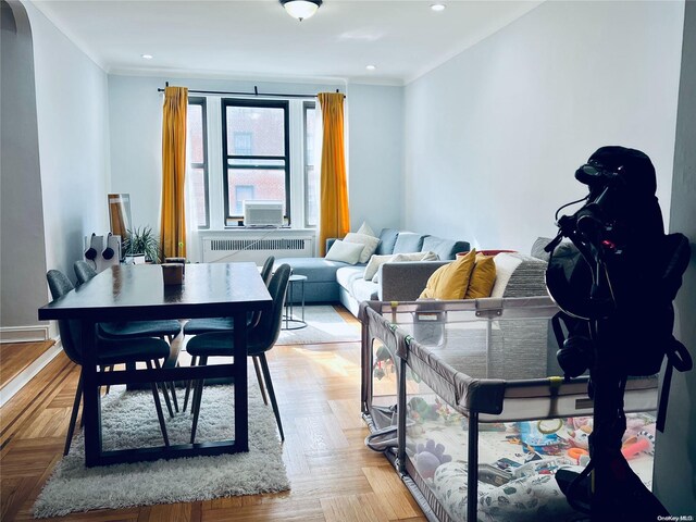 80-09 35th Ave Unit C16, Jackson Heights, NY 11372 - dining room with ornamental molding, radiator, and recessed lighting