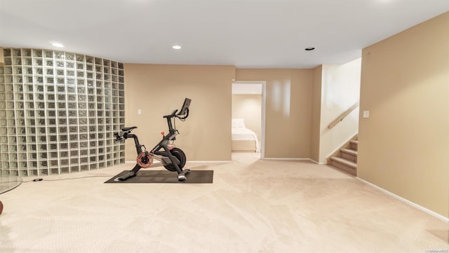 workout area featuring carpet