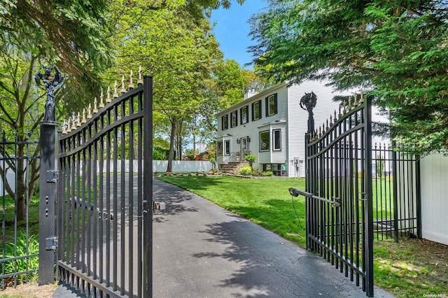 view of gate with a yard