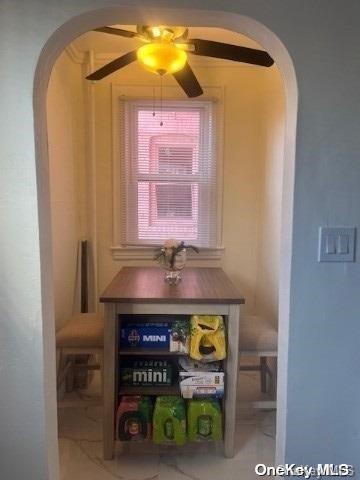 dining room featuring ceiling fan