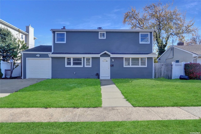 front facade featuring a front yard and a garage