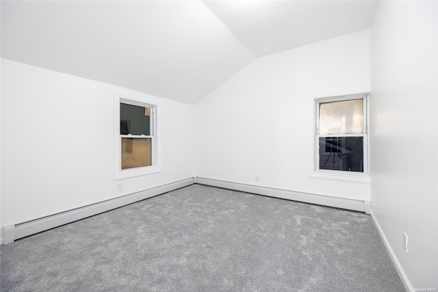 bonus room featuring carpet, a baseboard radiator, and vaulted ceiling