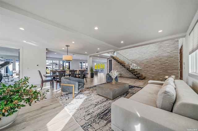 living room with light hardwood / wood-style floors