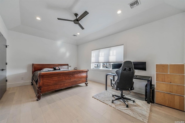 bedroom featuring ceiling fan and light hardwood / wood-style floors