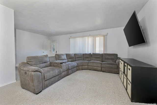 living room with light colored carpet