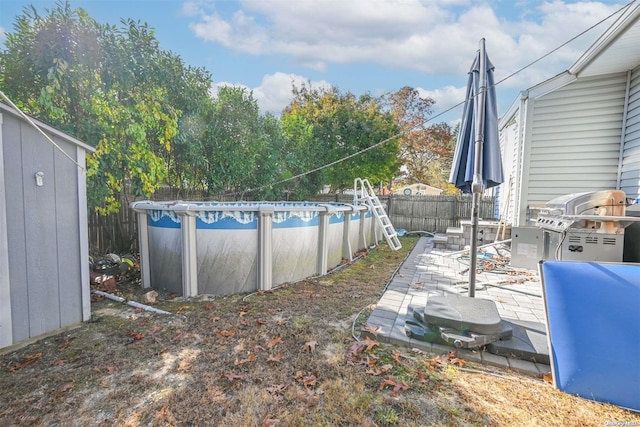 view of swimming pool with a patio and grilling area