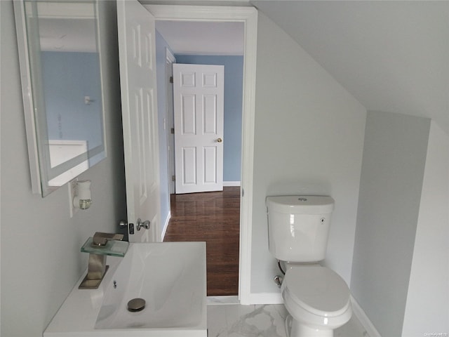bathroom featuring hardwood / wood-style flooring and toilet