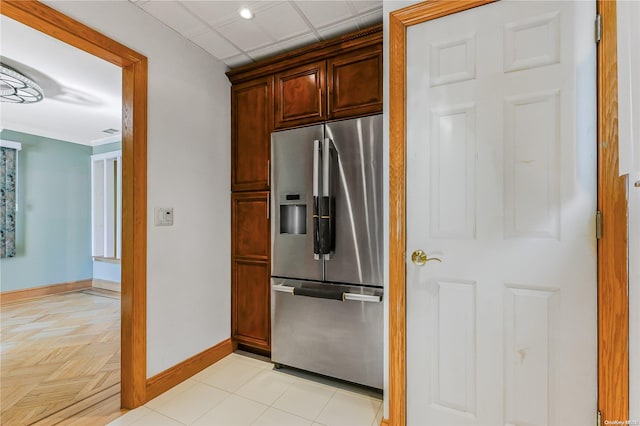 kitchen with stainless steel fridge