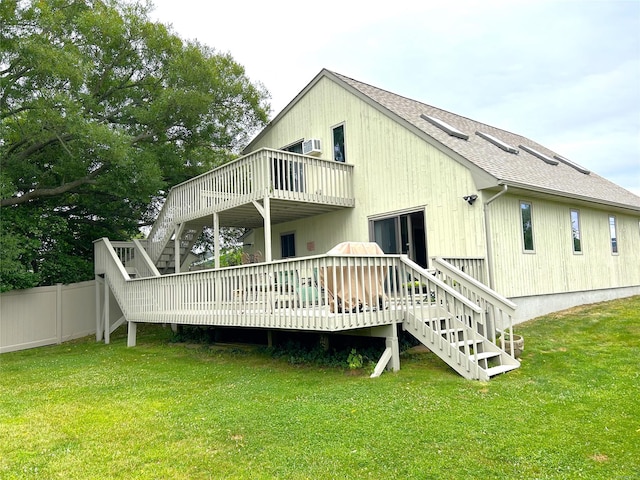 304 S Dunton Ave, East Patchogue, NY 11772 - rear view of property with stairs, a shingled roof, and a deck
