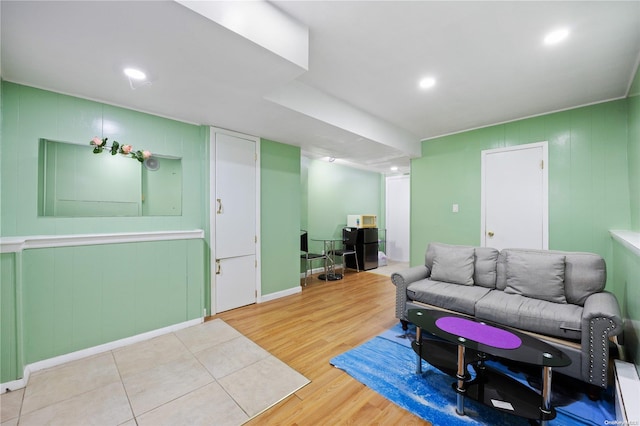 living room with light hardwood / wood-style floors