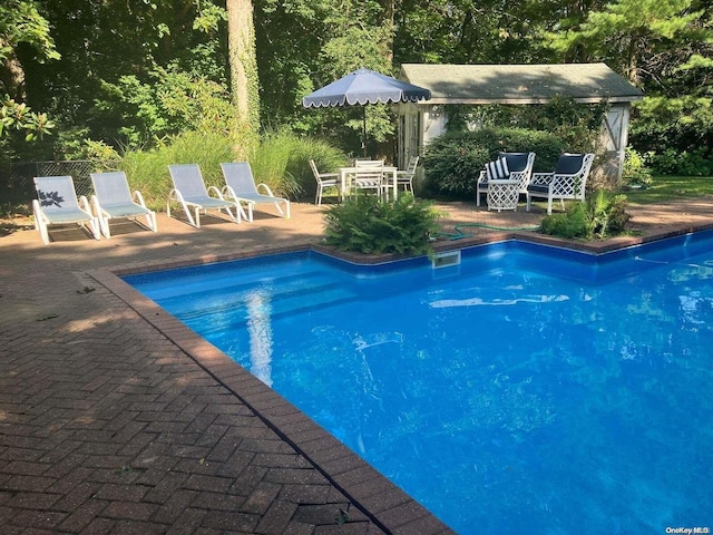 view of swimming pool with a patio area