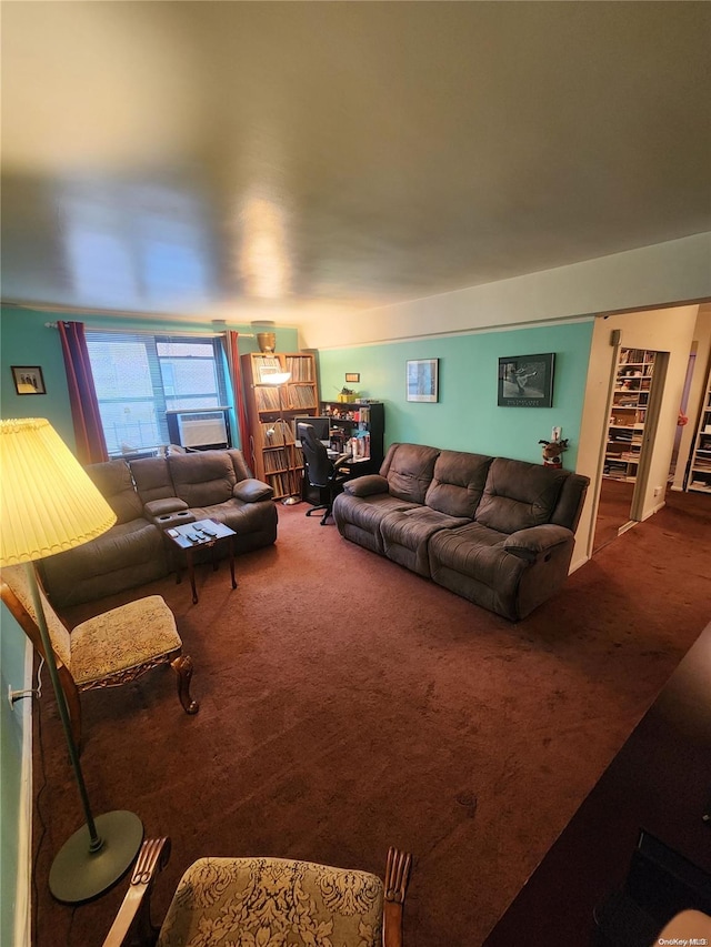 carpeted living room featuring cooling unit