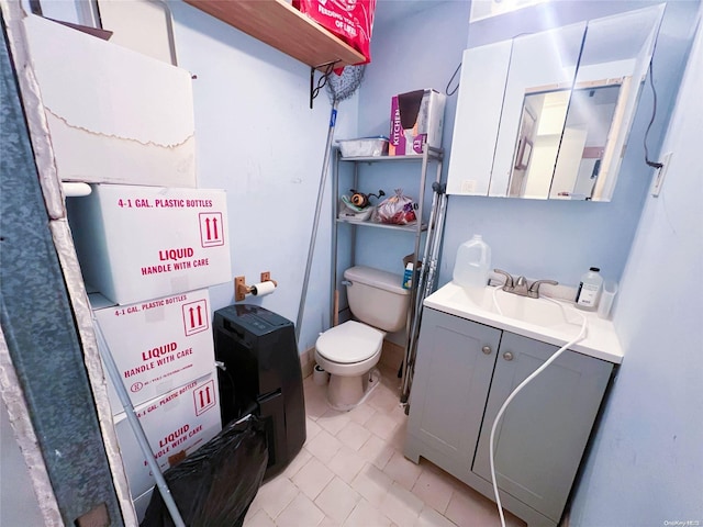 bathroom featuring tile patterned floors, vanity, and toilet