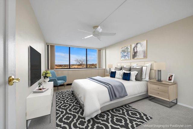 bedroom with carpet flooring and ceiling fan