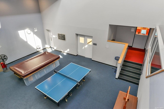 miscellaneous room with dark carpet and billiards