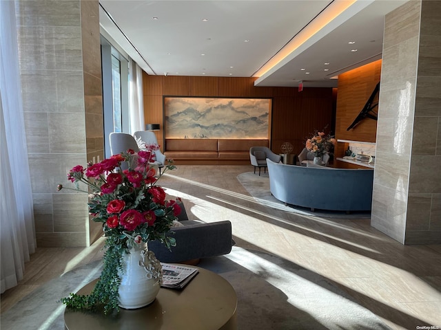 138-35 39th Ave Unit 10F, Flushing, NY 11354 - reception with wooden walls and recessed lighting
