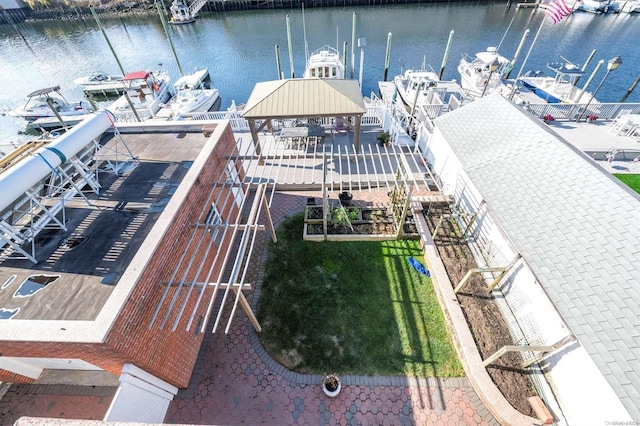 dock area with a water view