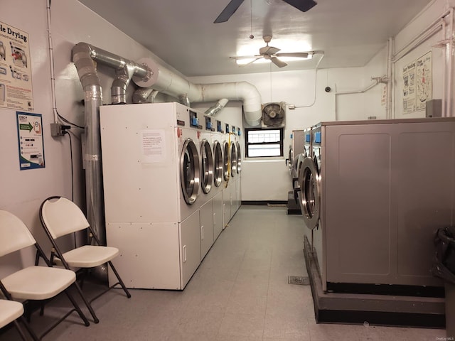 washroom featuring washer and dryer and ceiling fan