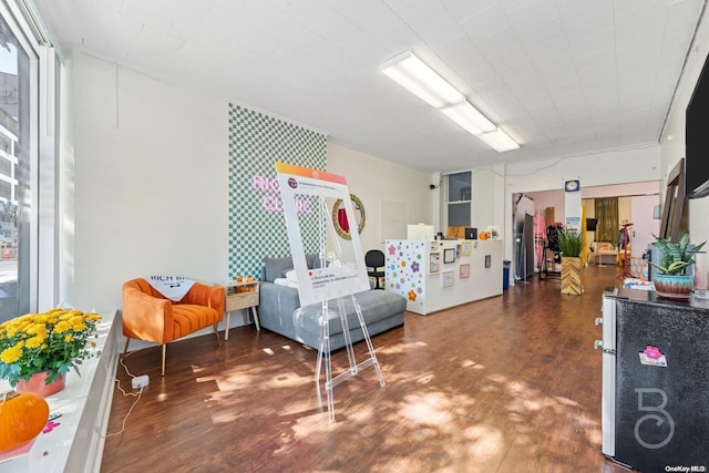 interior space with dark hardwood / wood-style flooring